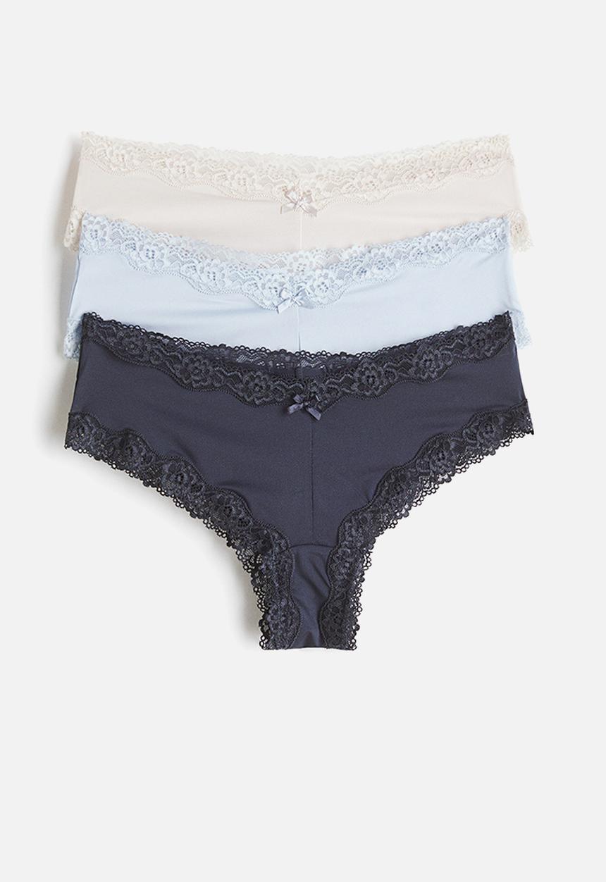 H&M - 3 pack microfibre and lace hipster briefs - navy blue/light blue