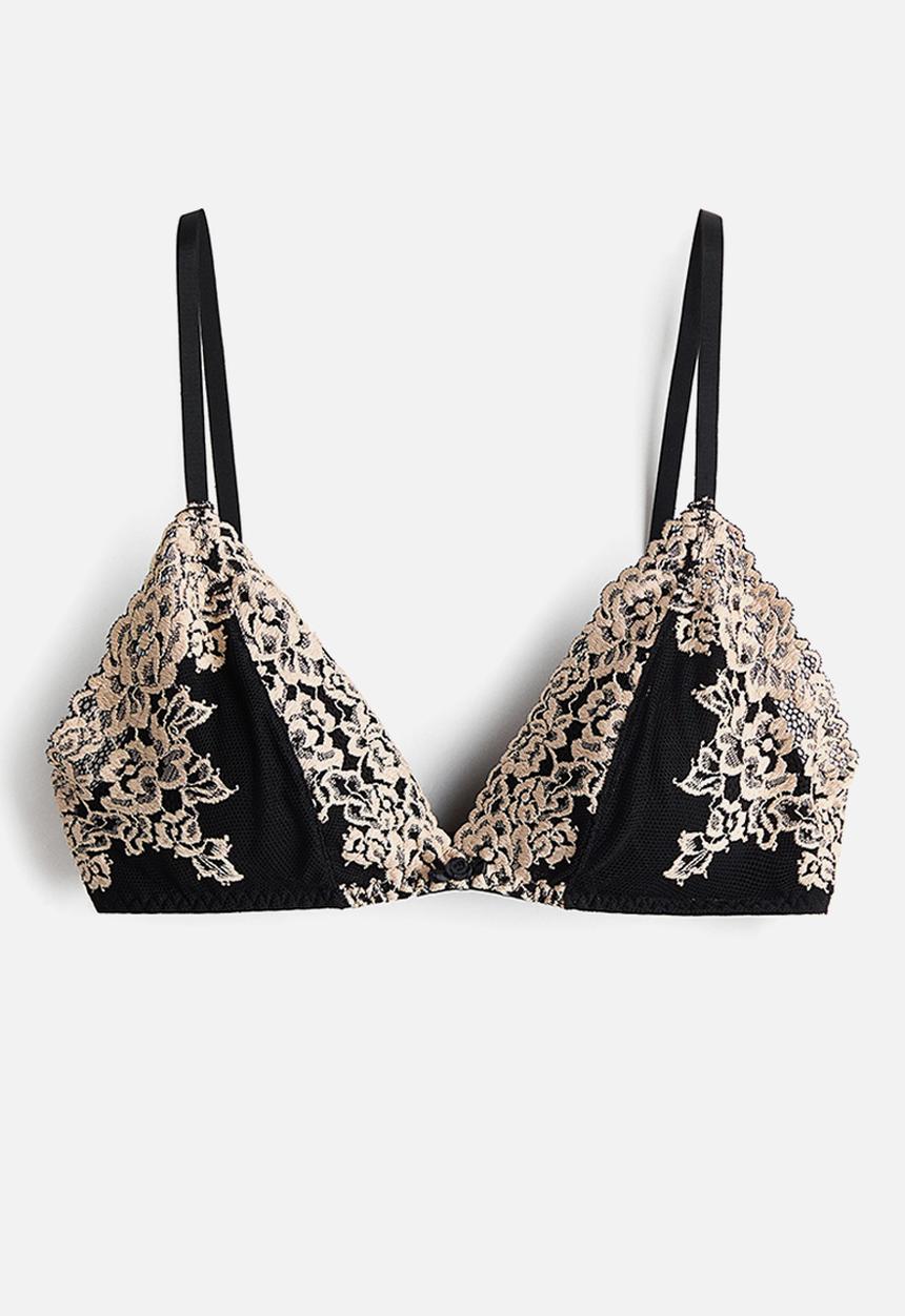 H&M - Padded soft lace bra - black/cream