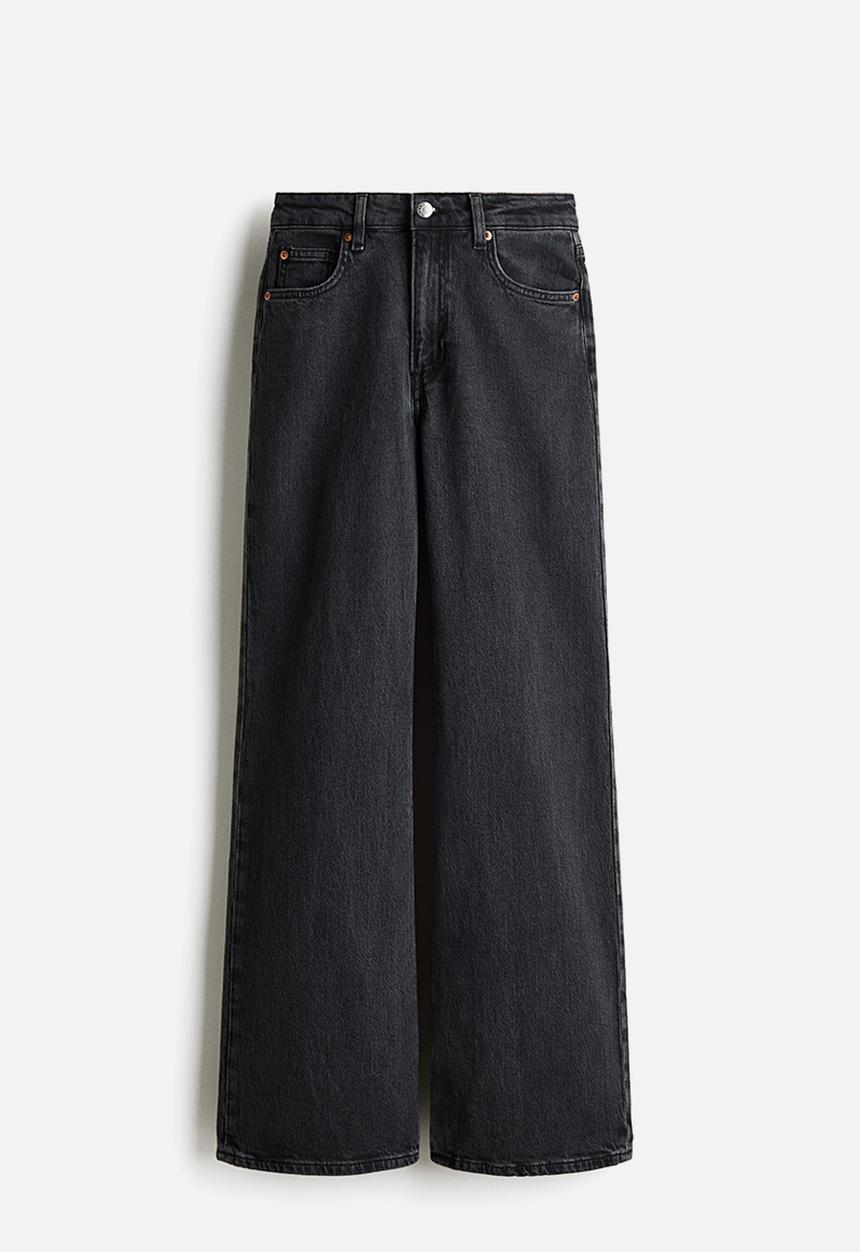 H&M - Wide high waist jeans - dark denim grey