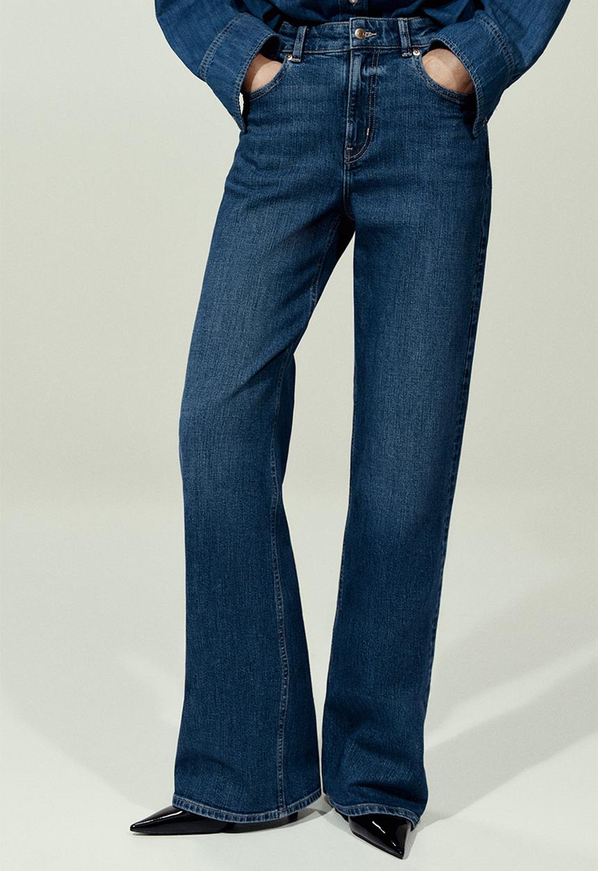 H&M - Wide high waist jeans - denim blue