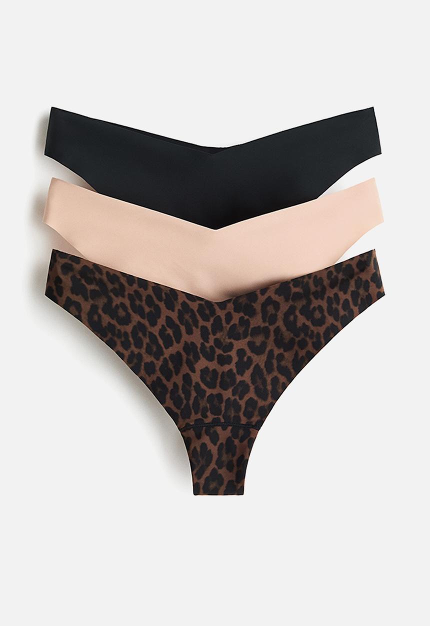 H&M - 3 pack invisible thong briefs - dark brown/light pink