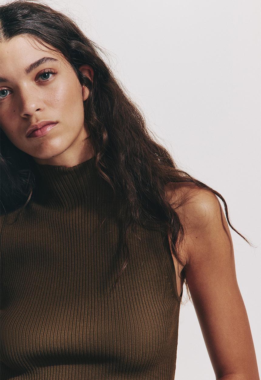 H&M - Rib-knit turtleneck top - dark brown
