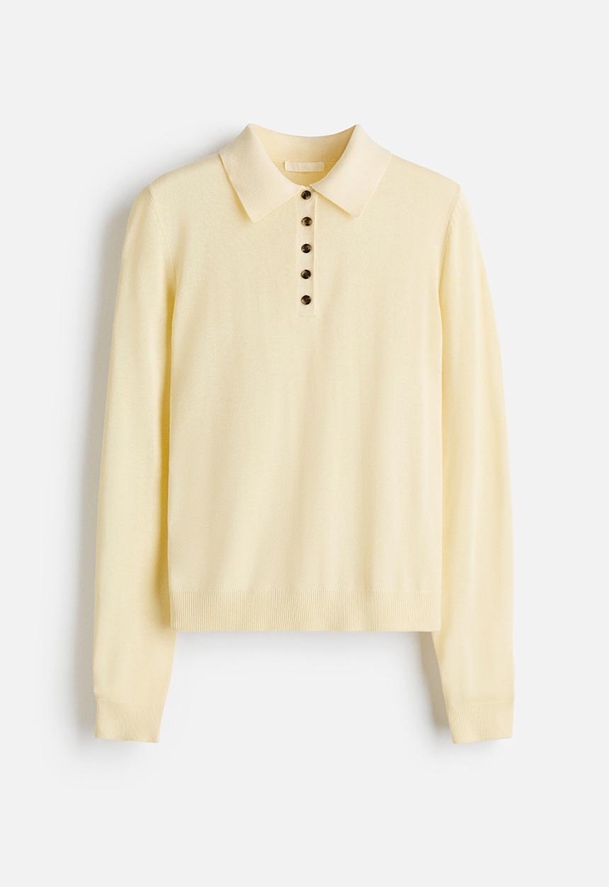 H&M - Fine-knit polo shirt - light yellow