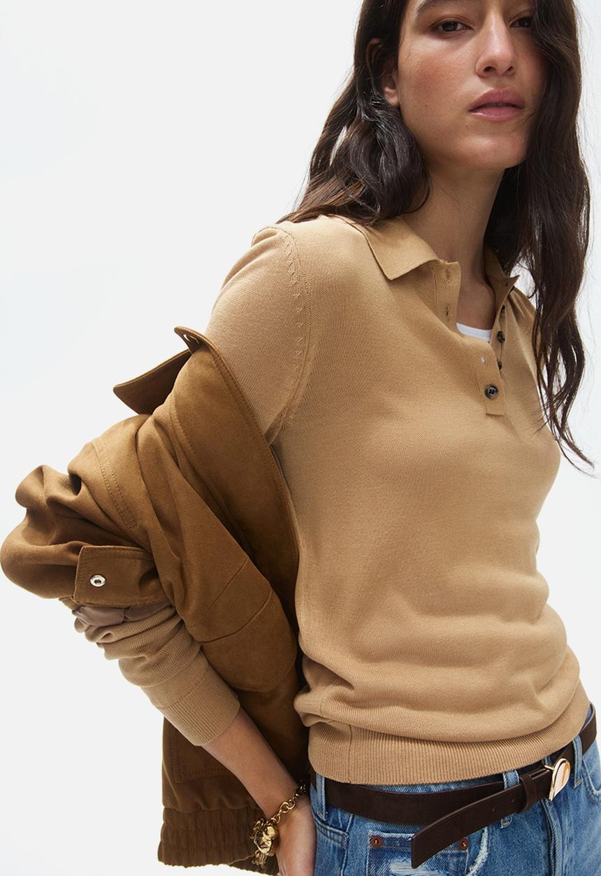 H&M - Fine-knit polo shirt - beige