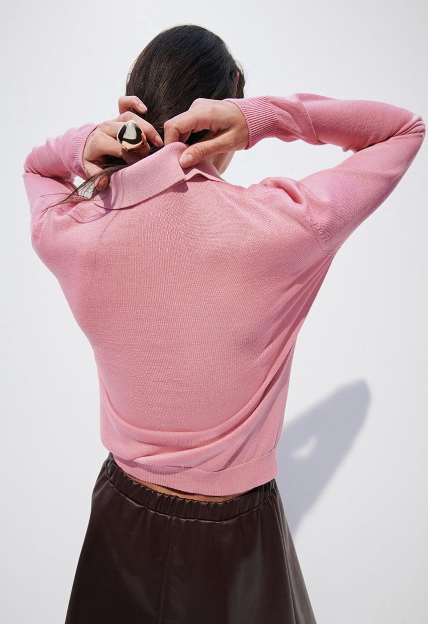 H&M - Fine-knit polo shirt - pink