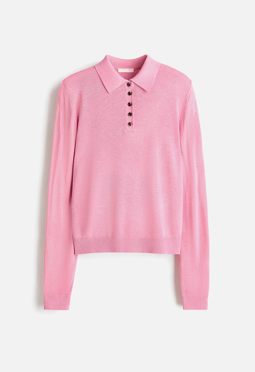 H&M - Fine-knit polo shirt - pink