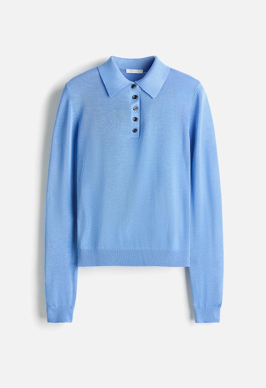 H&M - Fine-knit polo shirt - blue