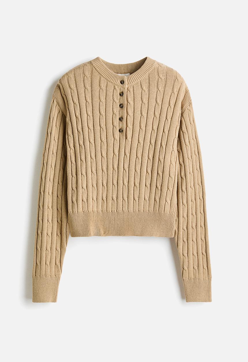 H&M - Button-top cable-knit jumper - beige