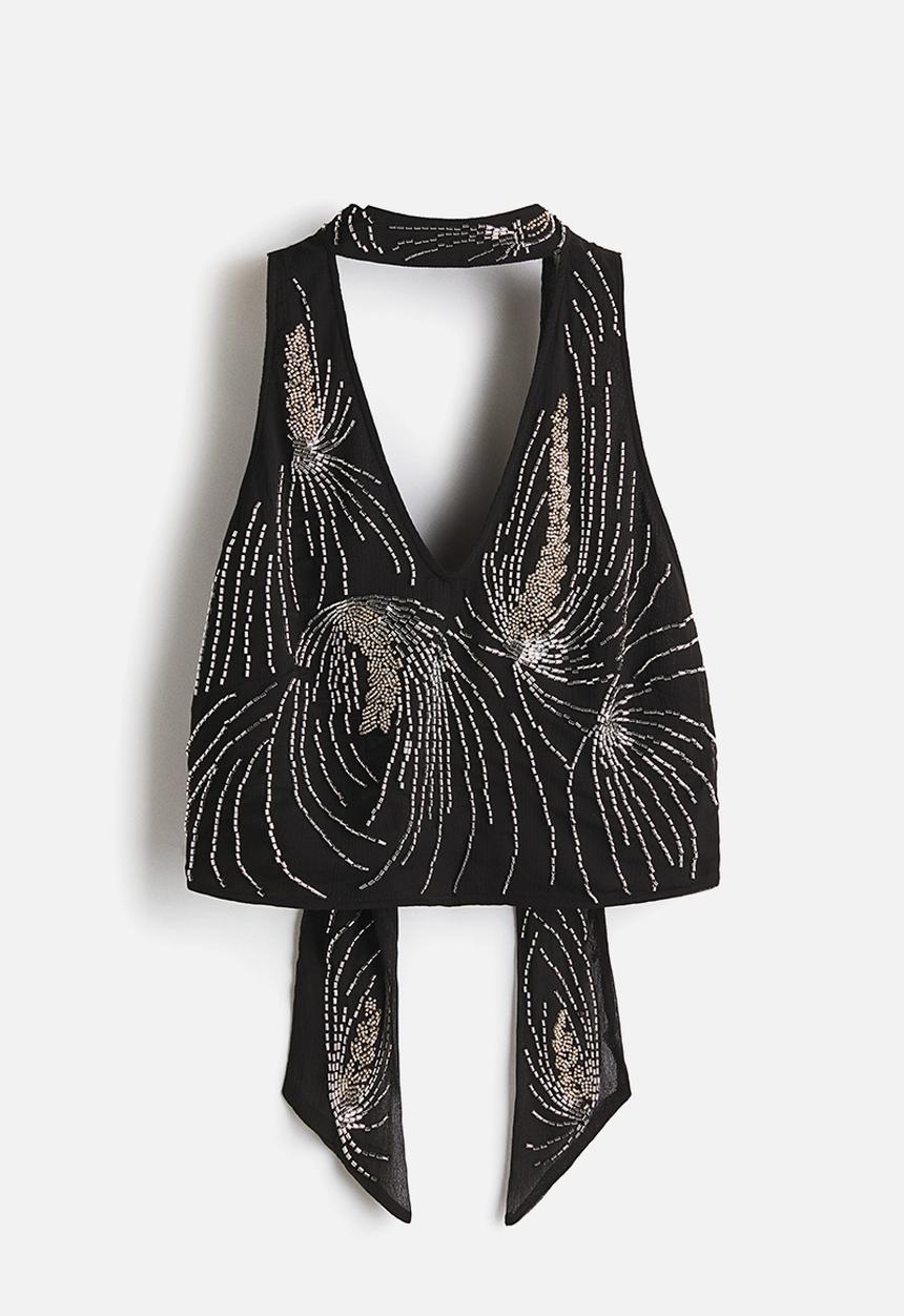 H&M - Embellished halterneck top - black