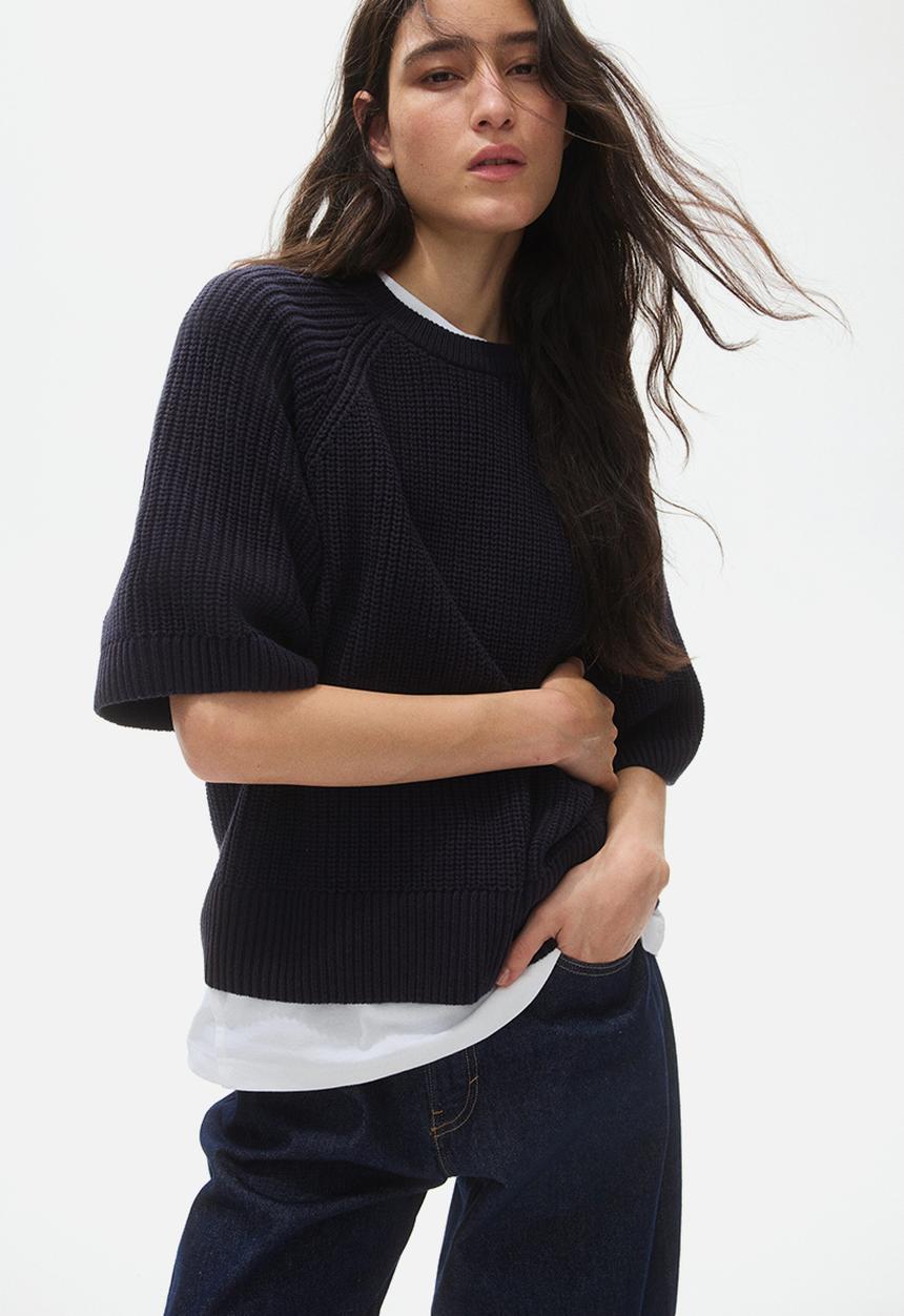 H&M - Short-sleeved jumper - navy blue