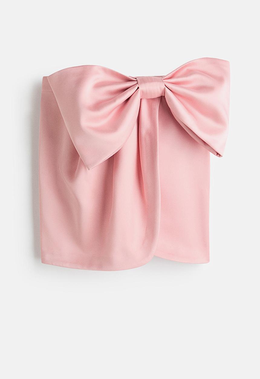 H&M - Bow-detail satin skirt - light pink