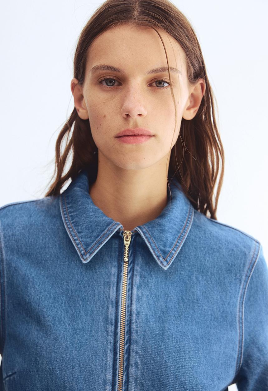 H&M - Zip-front denim dress - denim blue