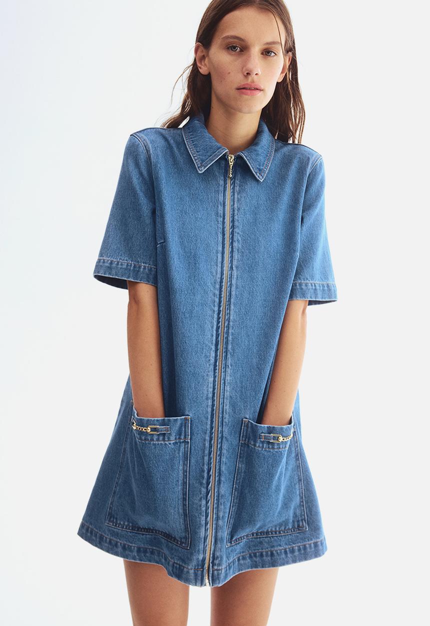 Zip-front denim dress - denim blue - 1315440001