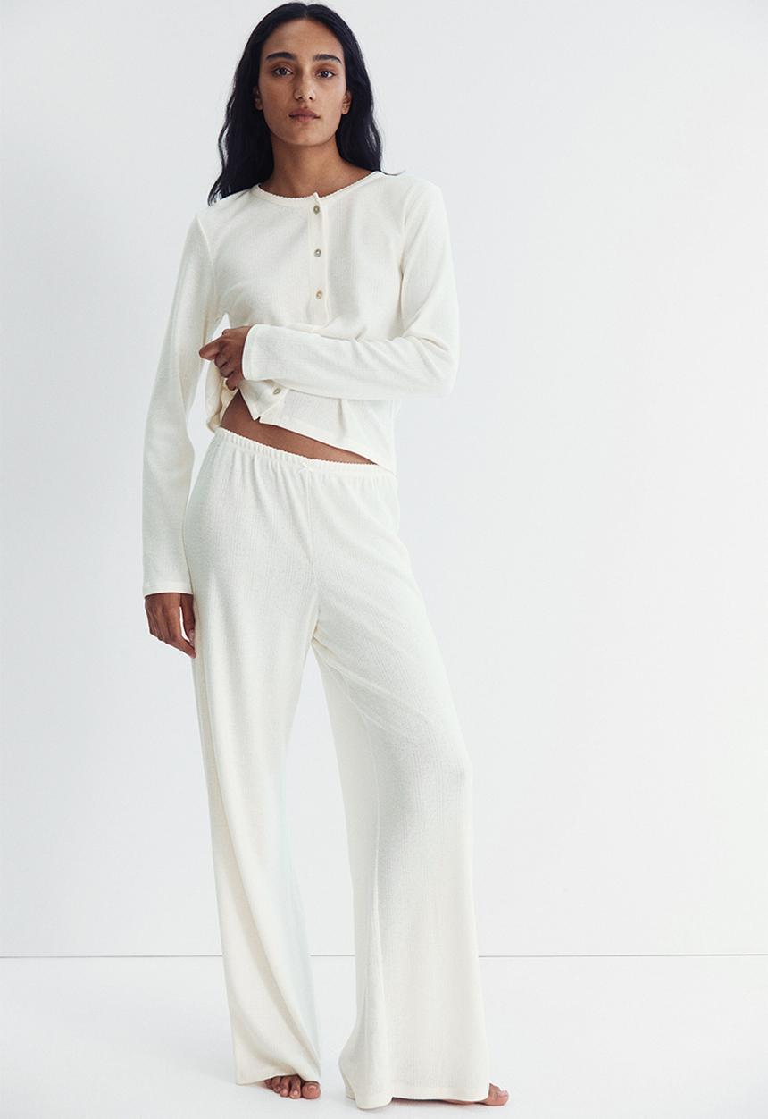 H&M - Pointelle jersey pyjamas - cream