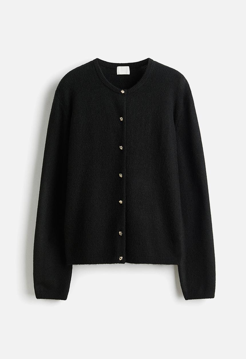 Fine-knit cardigan - black - 1315266002