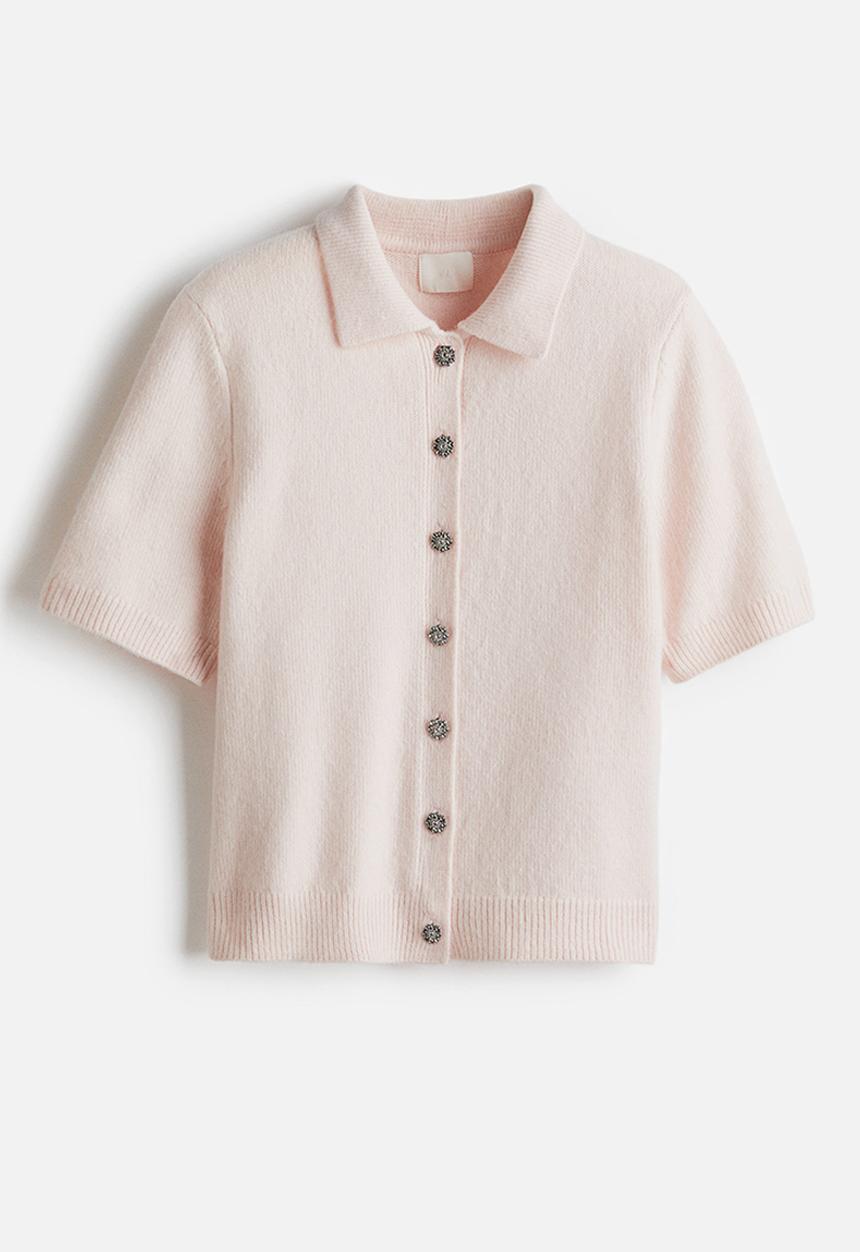 H&M - Short-sleeved collared cardigan - pale pink