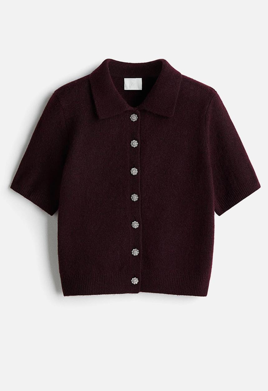 H&M - Short-sleeved collared cardigan - burgundy