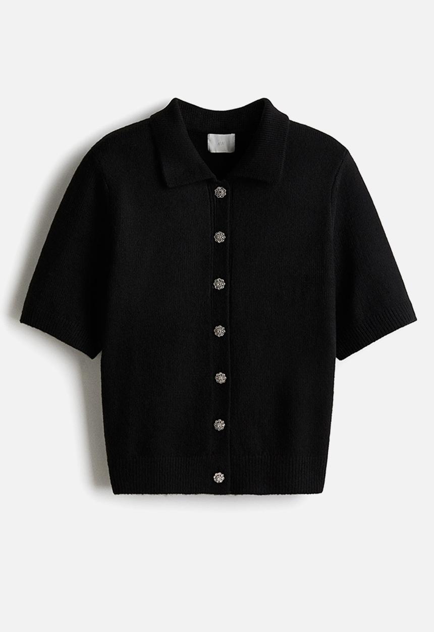 H&M - Short-sleeved collared cardigan - black