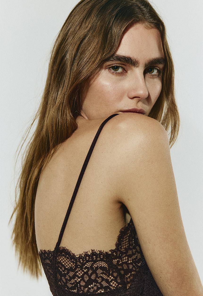 H&M - Lace-trimmed strappy top - dark brown