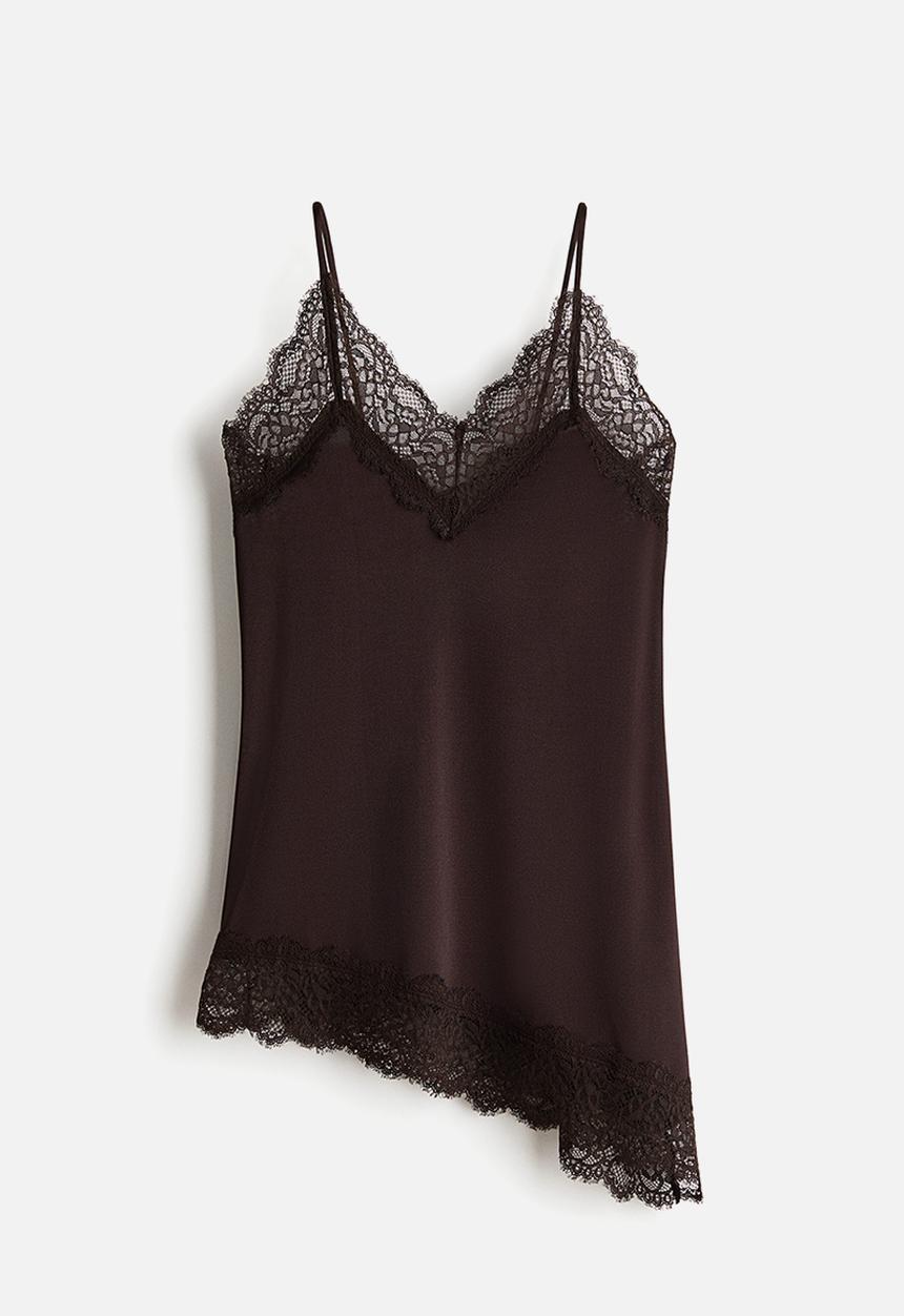 H&M - Lace-trimmed strappy top - dark brown