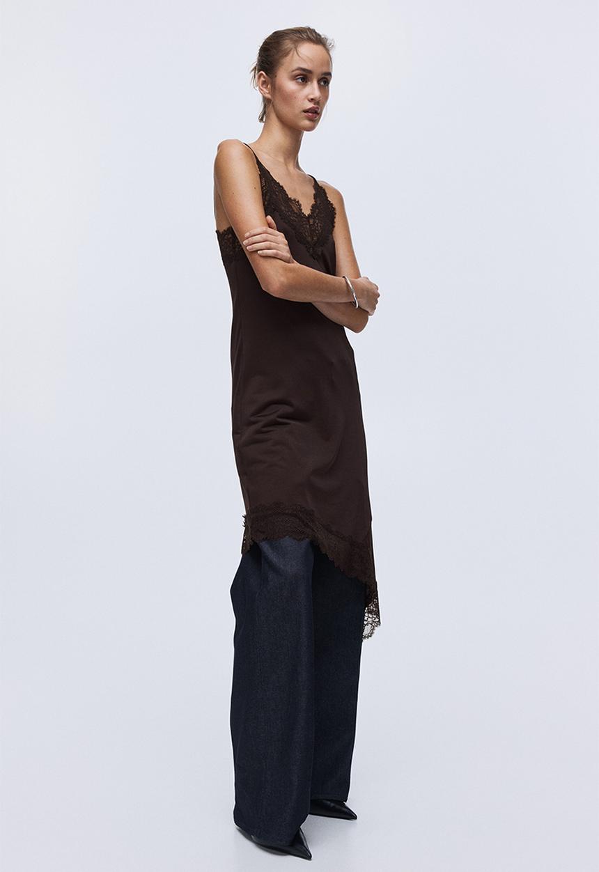 H&M - Lace-trimmed strappy dress - dark brown