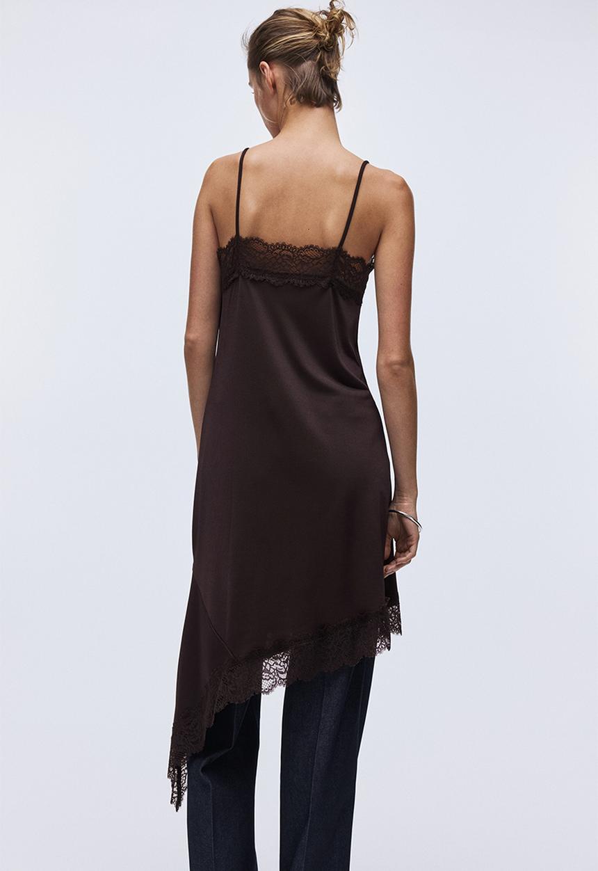 H&M - Lace-trimmed strappy dress - dark brown
