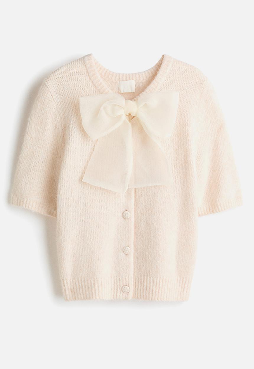 H&M - Bow-detail knitted cardigan - cream