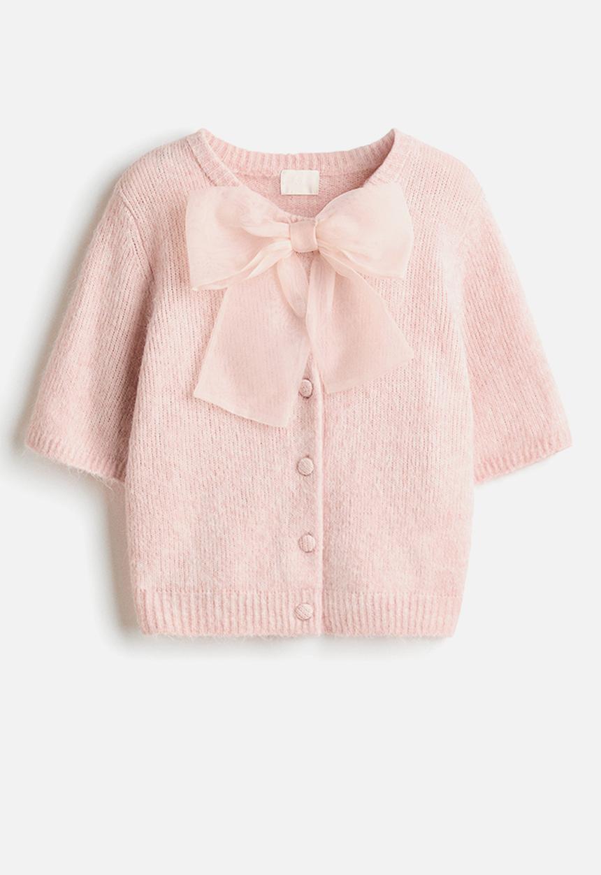 H&M - Bow-detail knitted cardigan - light pink