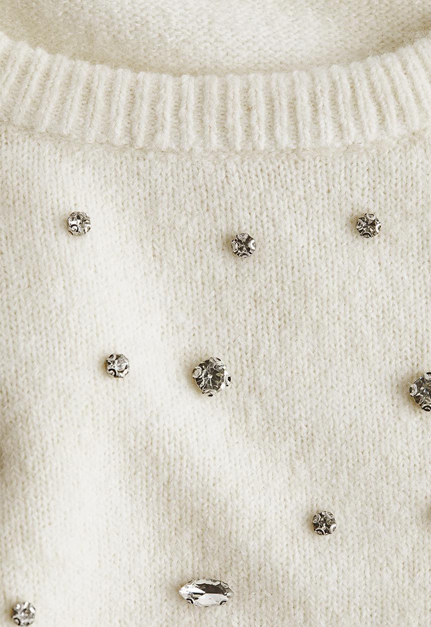 H&M - Rhinestone-embellished fine-knit top - white