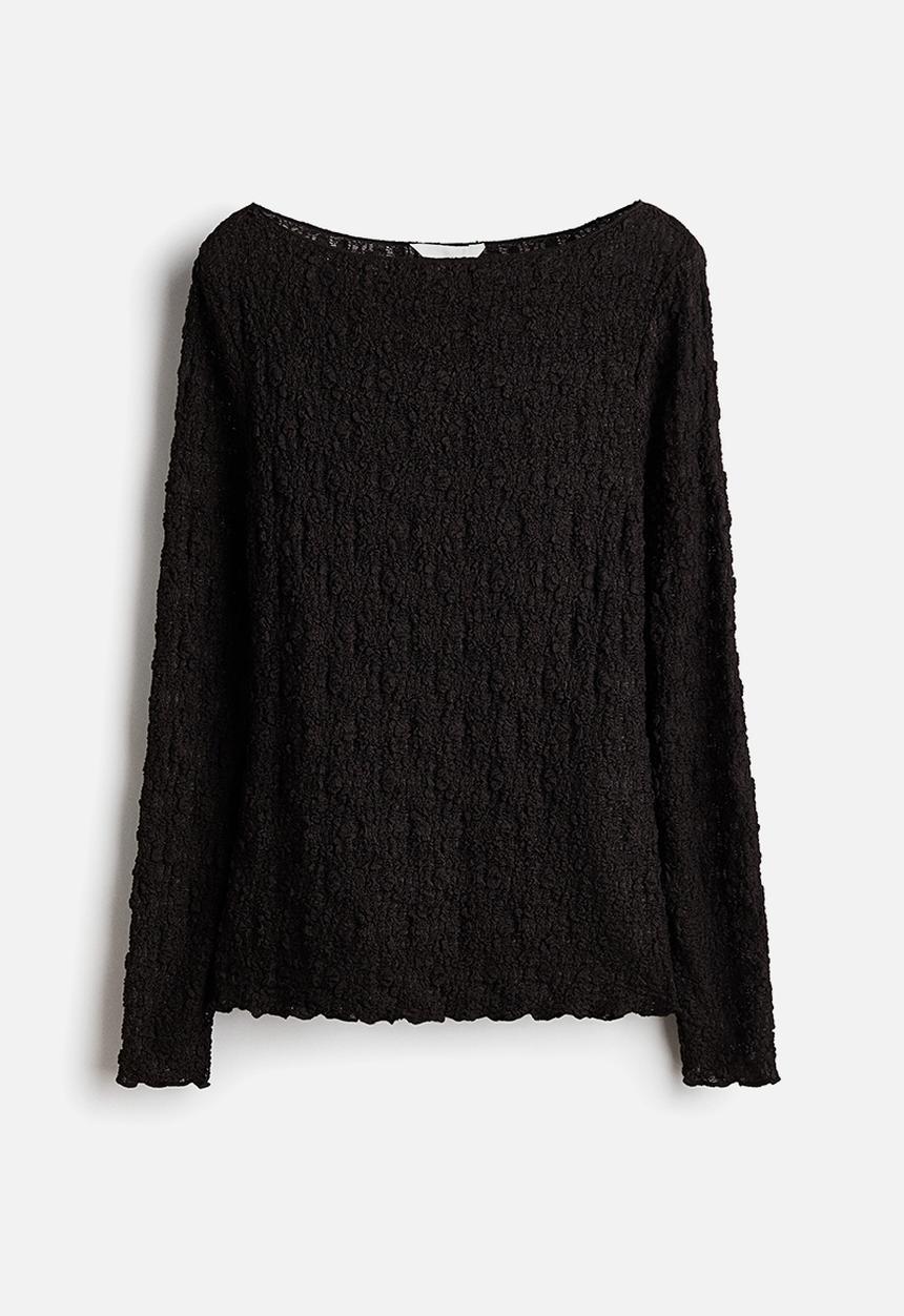 H&M - Lace-look jersey top - dark brown