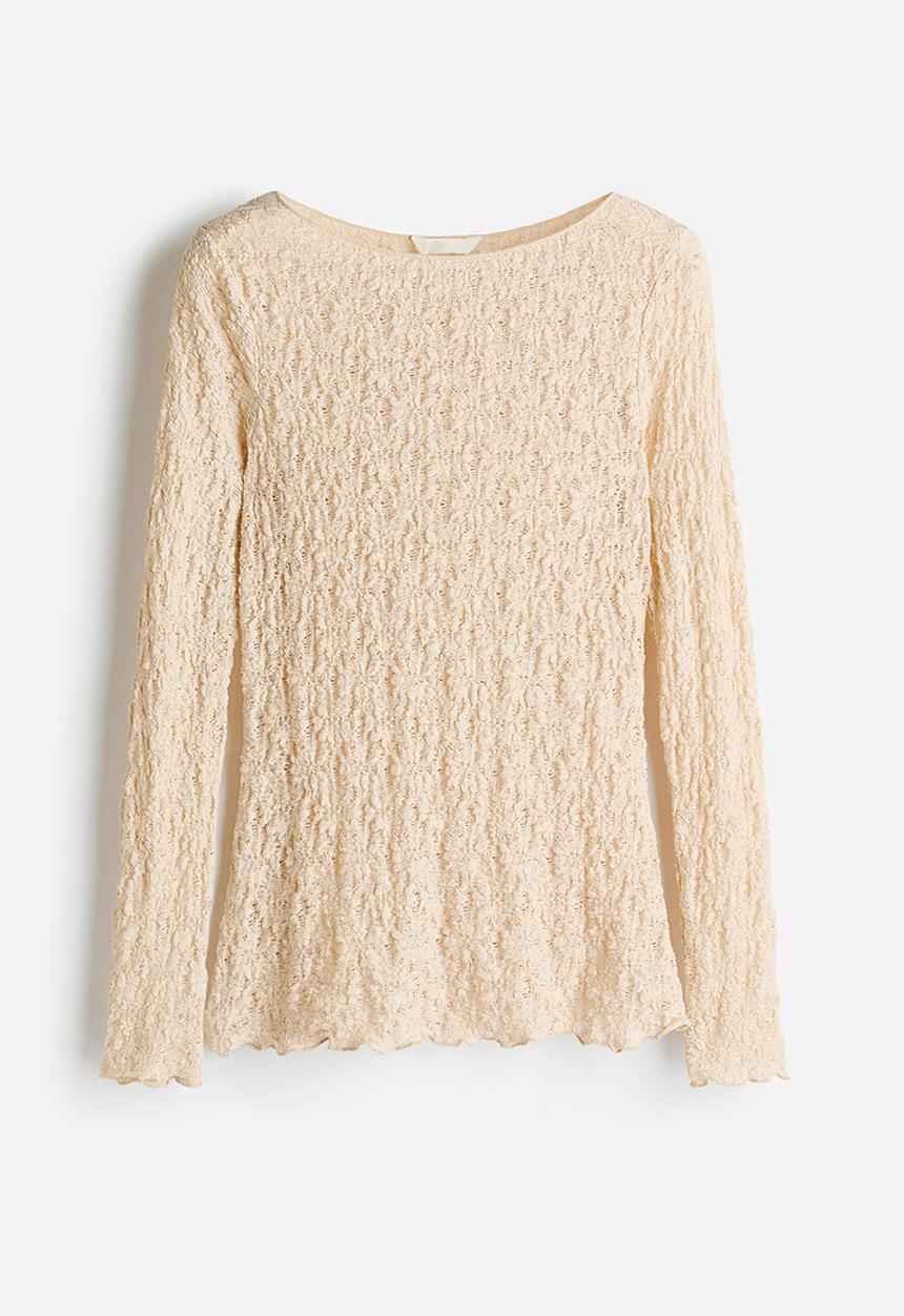 H&M - Lace-look jersey top - light beige