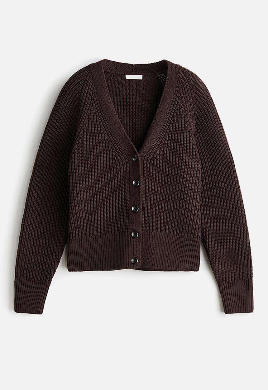 H&M - Rib-knit cardigan - dark brown