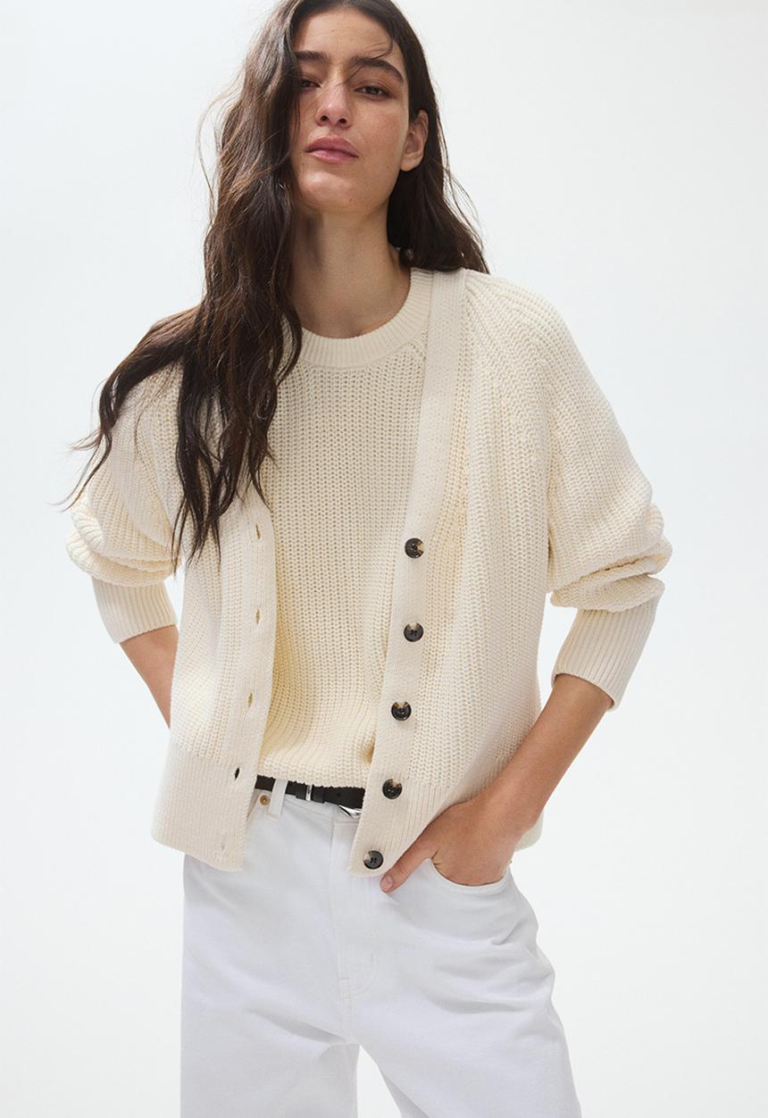 H&M - Rib-knit cardigan - cream