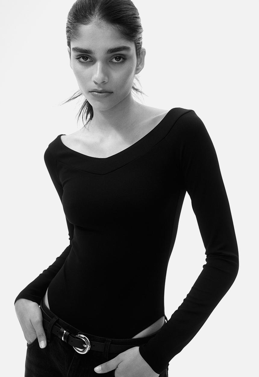 H&M - Off-the-shoulder ponte di roma body - black