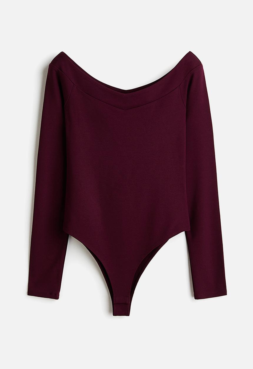 H&M - Off-the-shoulder ponte di roma body - burgundy
