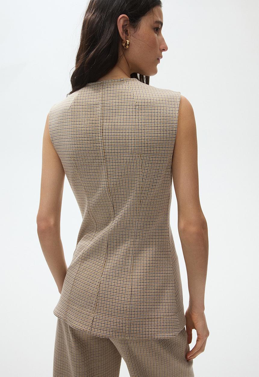 H&M - Jacquard-jersey waistcoat - beige/checked