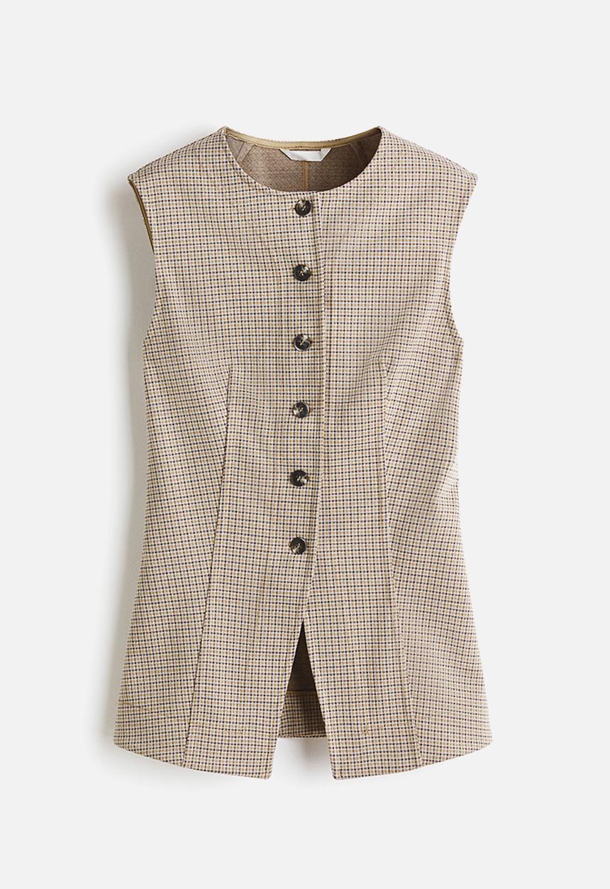 H&M - Jacquard-jersey waistcoat - beige/checked