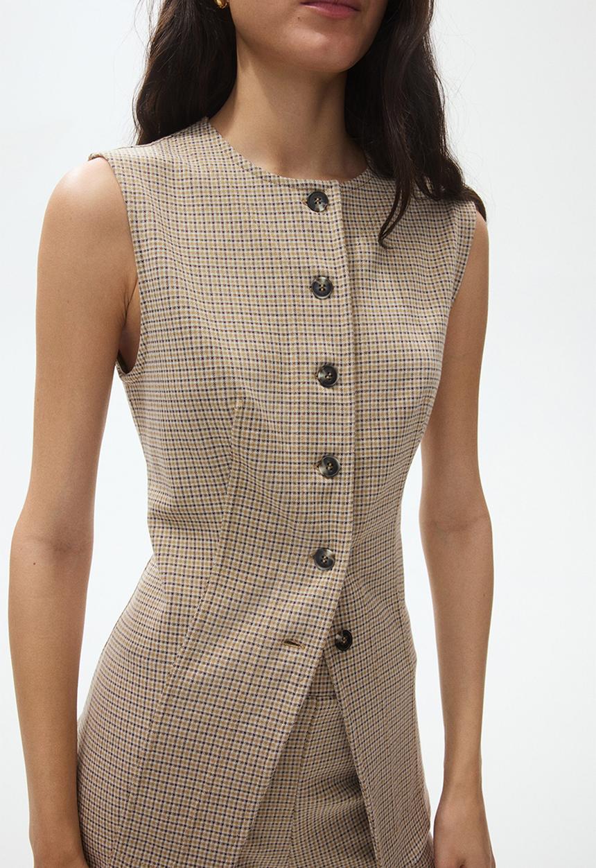 H&M - Jacquard-jersey waistcoat - beige/checked