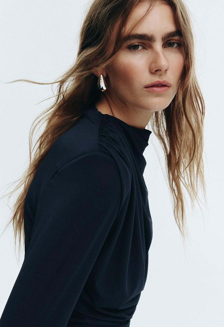 H&M - Draped shoulder-pad dress - navy blue