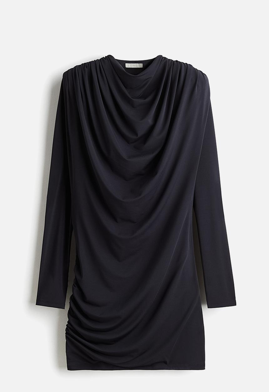 H&M - Draped shoulder-pad dress - navy blue