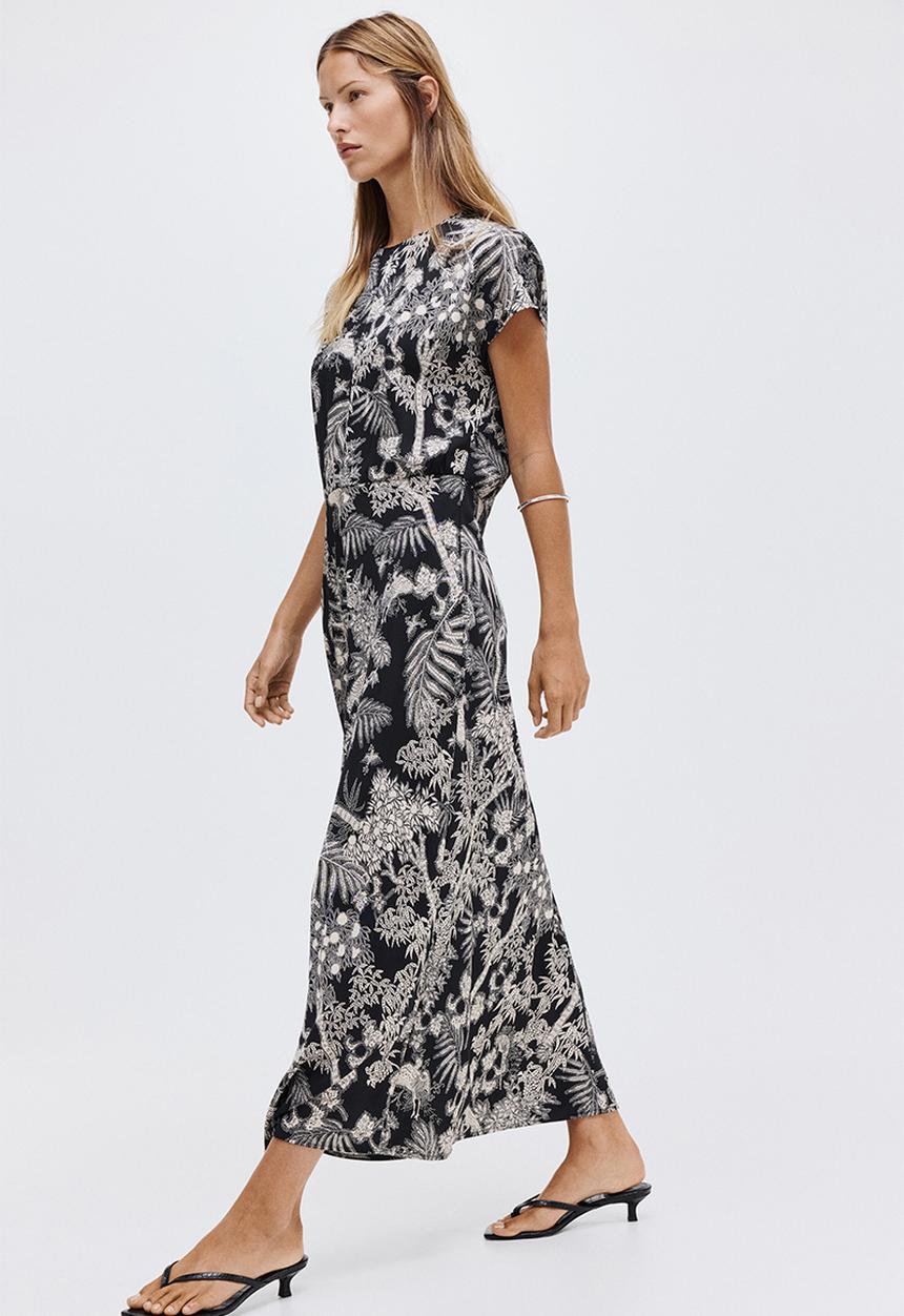 h&m patterned satin dress H&M Lana Del Ray Floral Watercolor Long Sleeve Satin Sheath Mini Dress  Women's 2