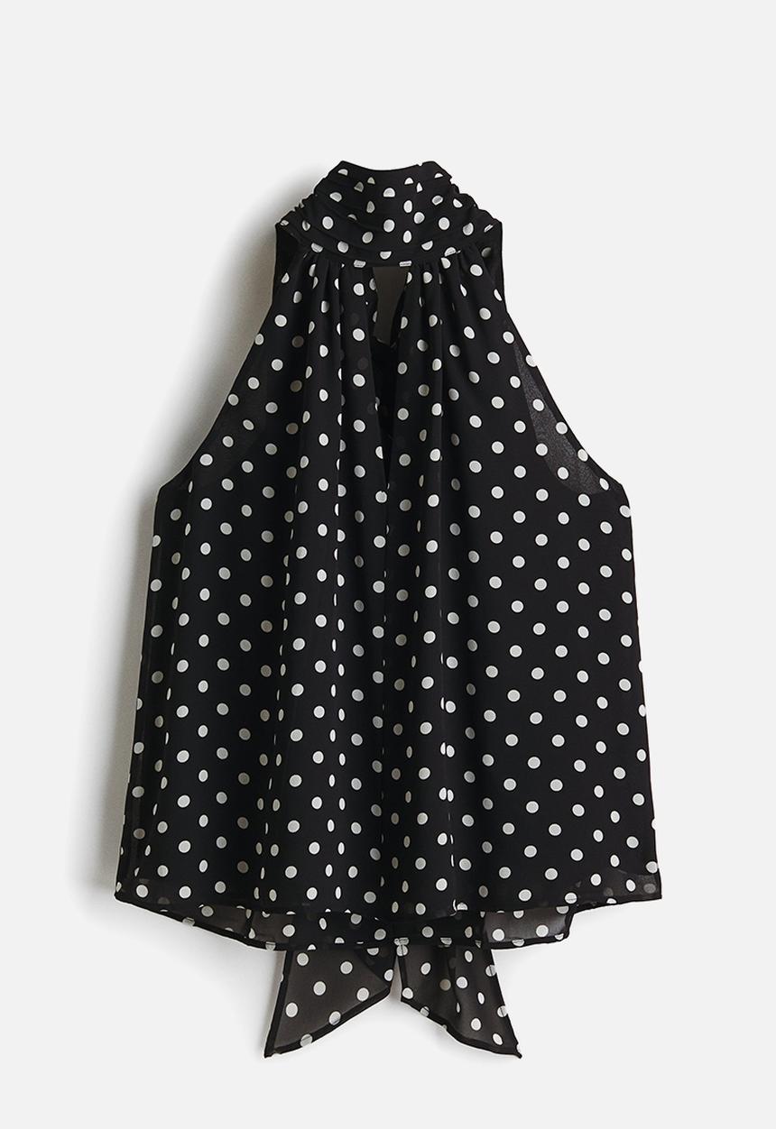 H&M - Scarf-collar top - black/spotted