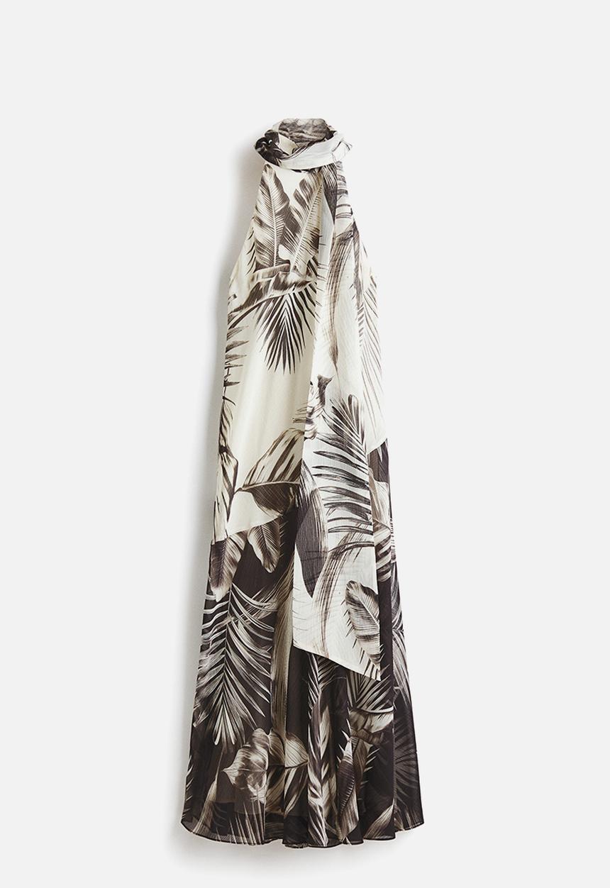 H&M - Scarf-detail dress - cream/patterned