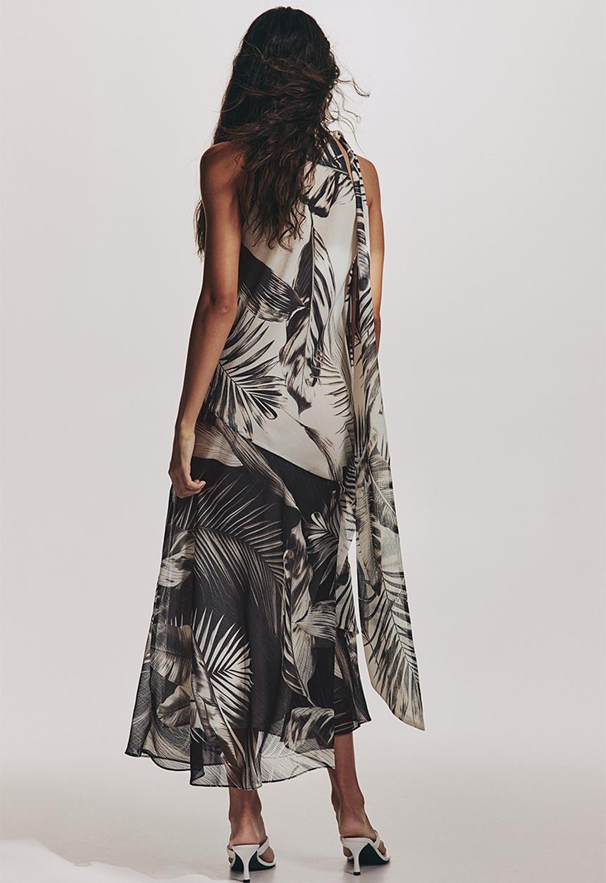 H&M - Scarf-detail dress - cream/patterned