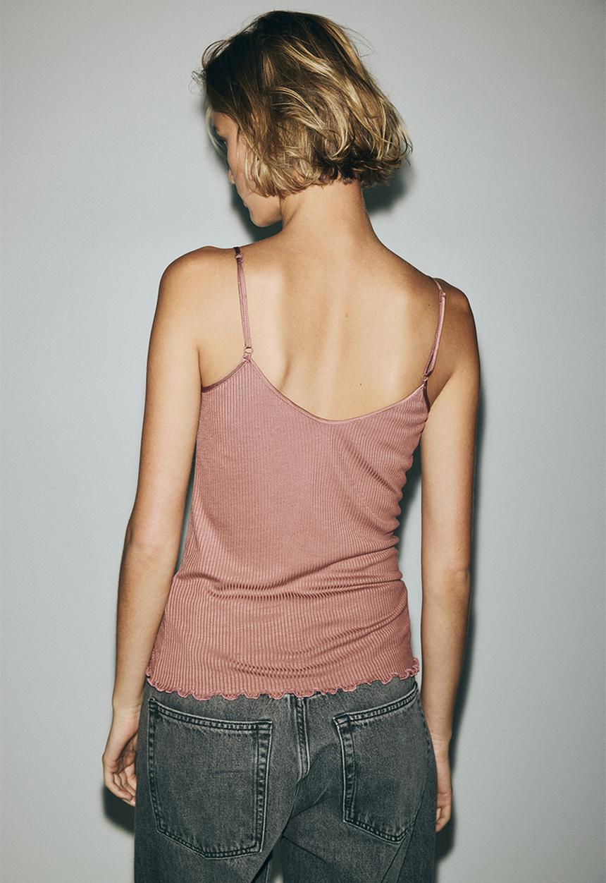 H&M - Lace-trimmed strappy top - dark dusty pink