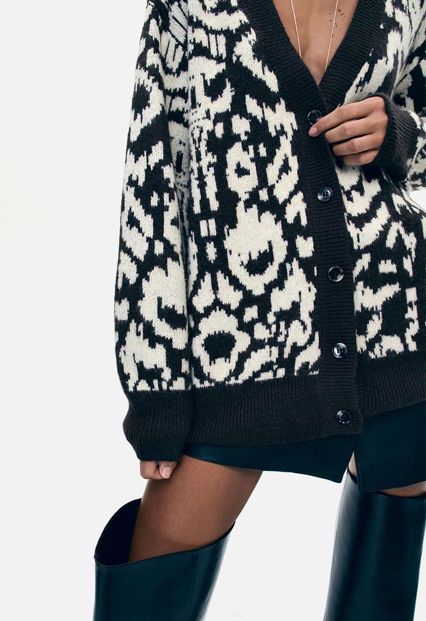 H&M - Jacquard-knit cardigan - dark brown/leopard print