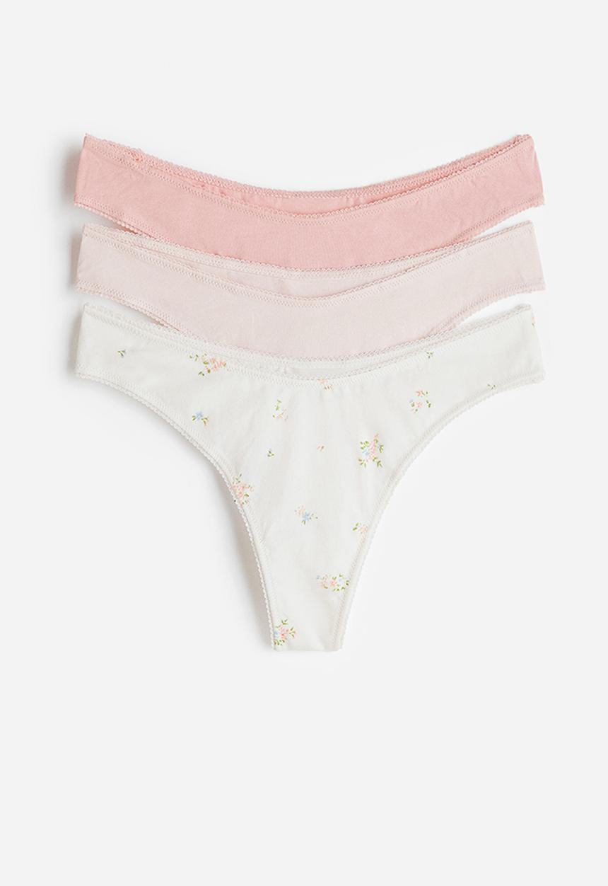 H&M - 3-Pack cotton thong briefs - white/light pink