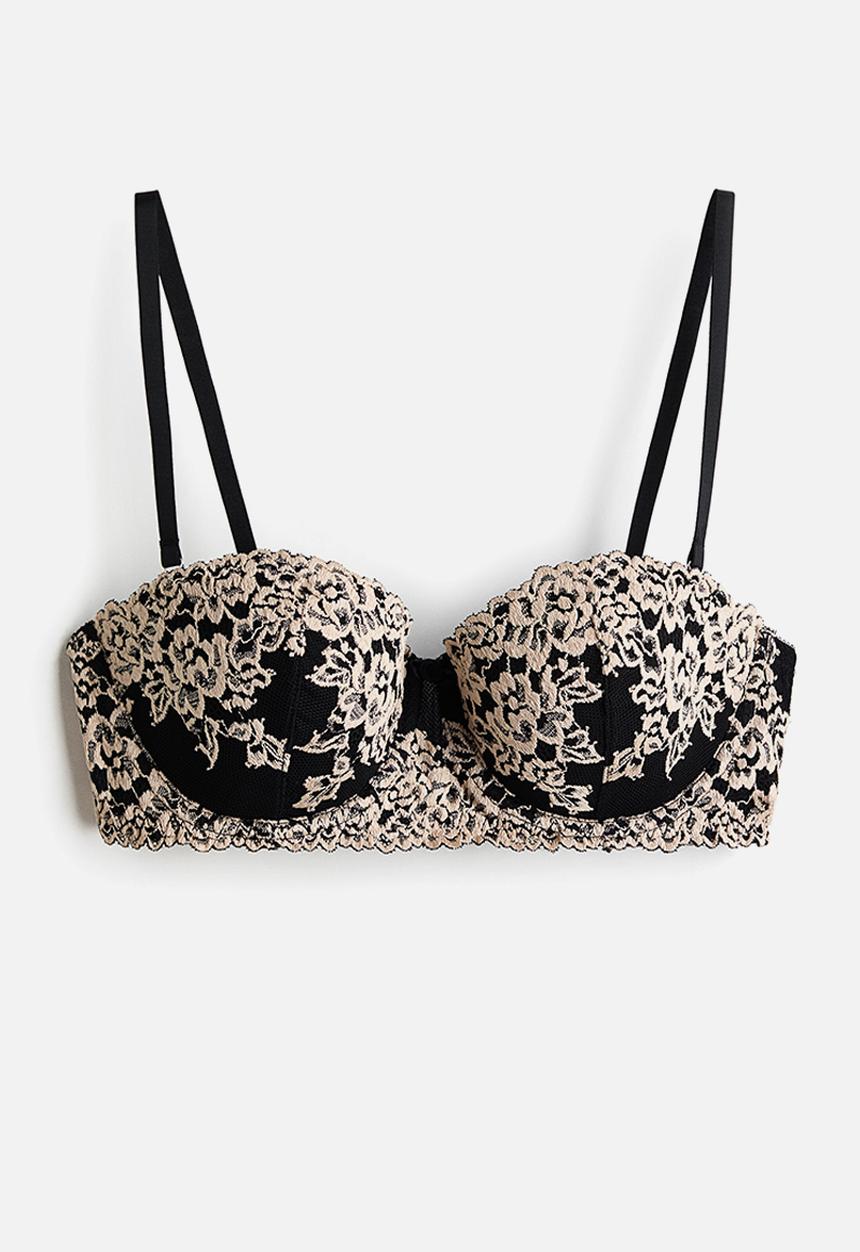 H&M - Padded lace balconette bra - black/cream