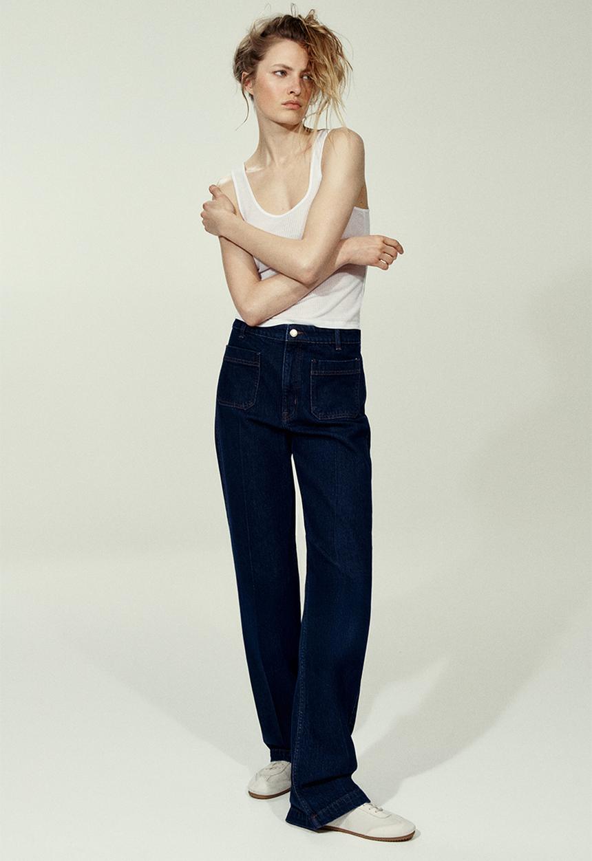 H&M - Wide high jeans - navy denim blue