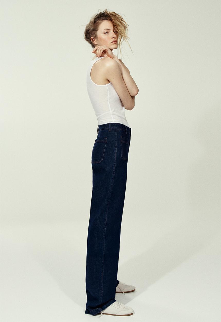 H&M - Wide high jeans - navy denim blue